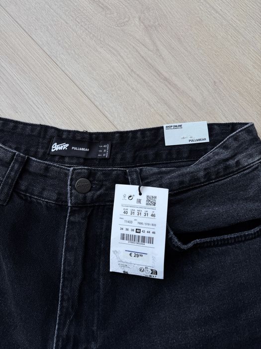 Широкі Шорти PULL&BEAR Skater Fit Оригінал Нові Чорні Джинсові Широкие Черные Джинсы Шорты Shorts Пул Бир