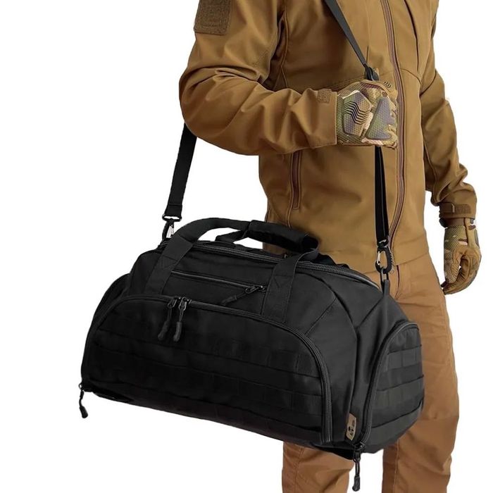 Тактична дорожня сумка-рюкзак 2 в 1 — зміцнена, універсальна чорна