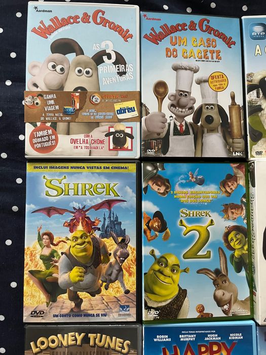 9x DVDs Wallace & Gromit, Ovelha Choné, Shrek, Valliant