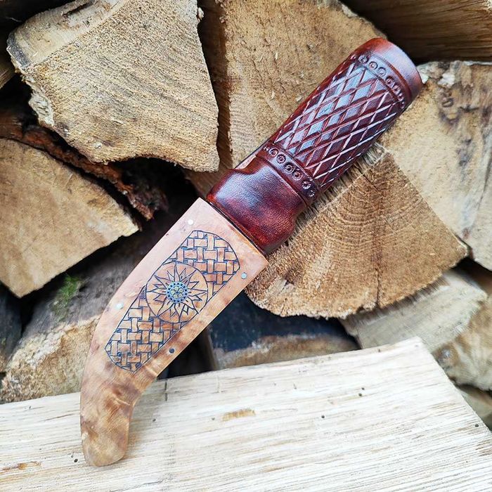 Нож финка "Пуукко", рог, ламинат, карельская береза