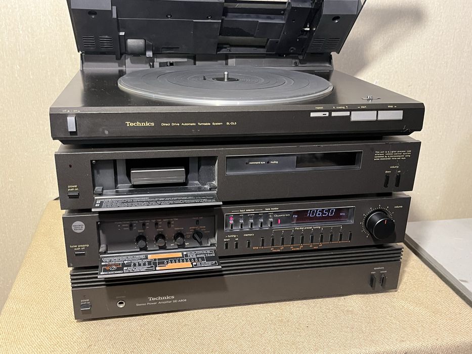 Редкий проигрыватель винила + 2-х блочный усилитель+тюнер TECHNICS SL-DL5 / 808 + Д/У