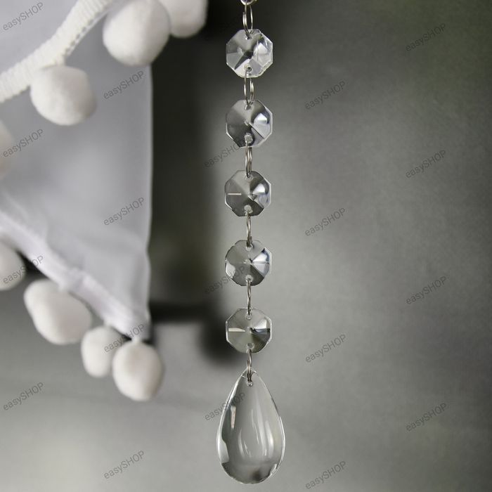 Firana gotowa z pomponami cała biała