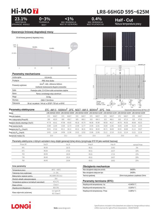 Panel fotowoltaiczny Longi 610W-LR8-66HGD 610W