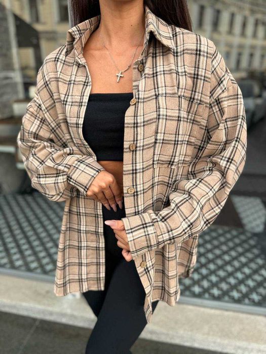 Трендова сорочка в клітинку вільного крою / рубашка в клетку