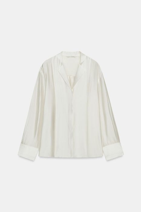 Нова кремова сорочка жіноча Zara з ліоцелу, оверсайз, розмір L