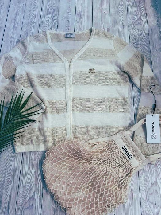 Белый с золотом кардиган кофта Chanel S