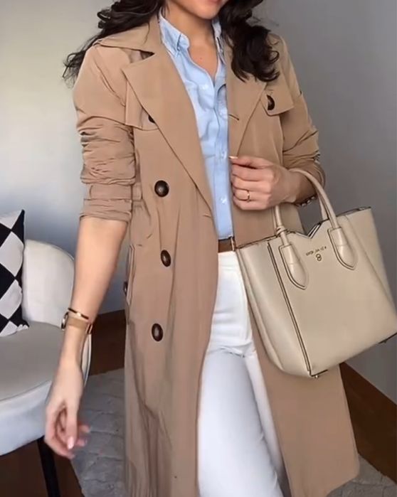 Klasyczny beżowy Trencz Lauren MANIFIQ rozm. M