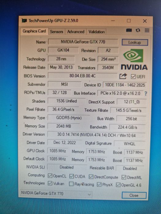 2GB Відеокарта NVIDIA GEFORCE GTX 770 2GB 256bit Стан гарний
