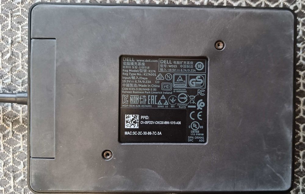 Stacja dokujące USB-C DELL WD15 / K17A z zasilaczem 130W