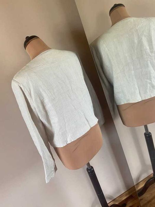 Len linien żakiet marynarka blazer ramoneska krem ecru xxl +size