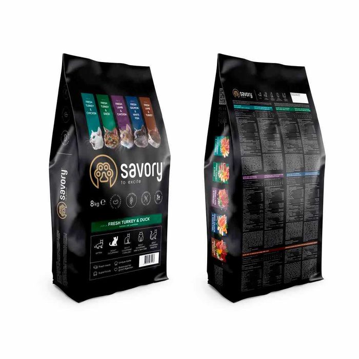 АКЦИЯ! 2 кг. 700 грн. Корм для котов и кошек Savory TURKEY & DUCK утка
