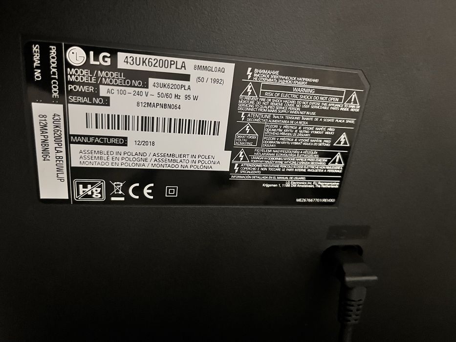 Tv LG 43’ polegadas com ecra avariado