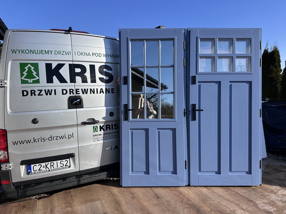 Drzwi zewnętrzne drewniane Amerykańskie wysokie 230 cm Montaż Polska