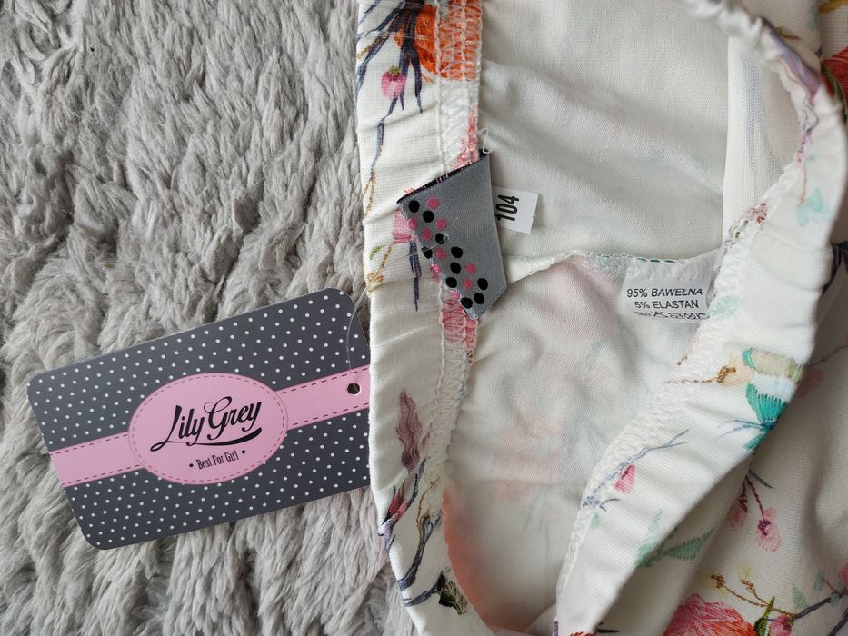 Nowe legginsy 3/4, elastyczne/kwiaty/motyle/prezent/Lily Grey/r.98/104