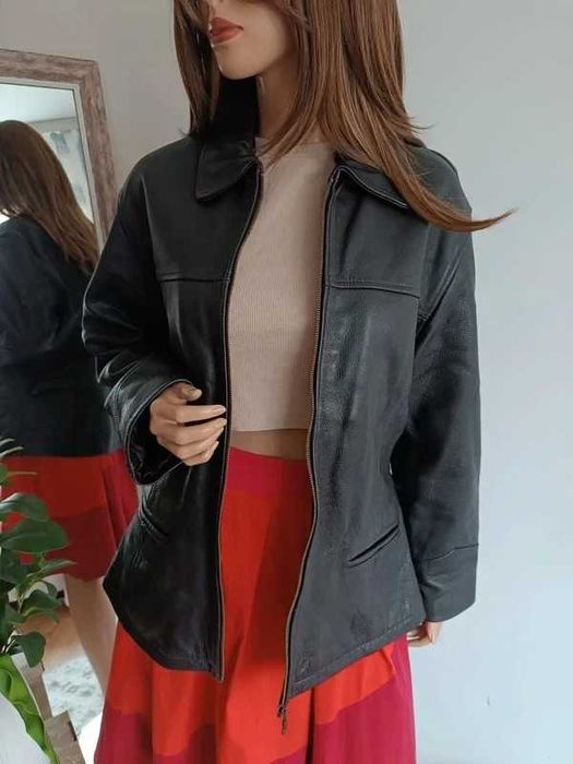 kurtka skóra naturalna premium czarna minimalist classy vintage