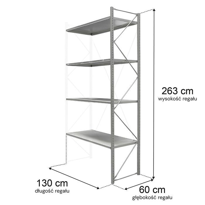 Regał magazynowy 4-półkowy STOW 263x130x60 cm ocynk dostawny