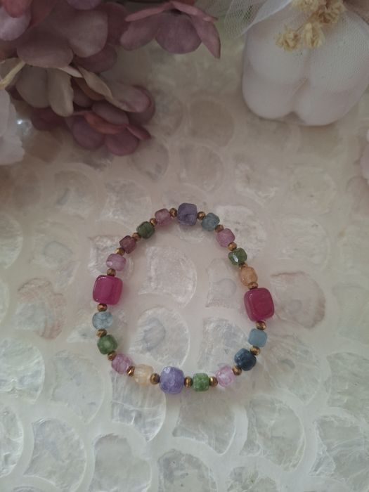 Bransoletka handmade z naturalnych kamieni hematyt turmalin ametyst