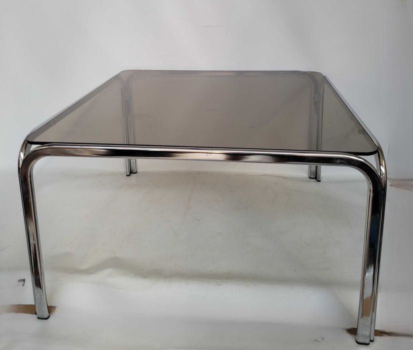 bauhaus stolik chromowany dymione szkło 83x83x46 vintage lata 70 masywny