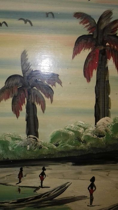Pintura sobre madeira Pintor Silva Motivos africanos