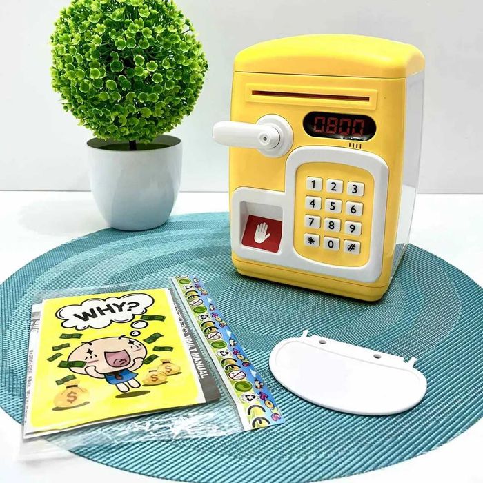 Сейф-копилка с кодовым замком затягивает купюры звук подсветка Желтый