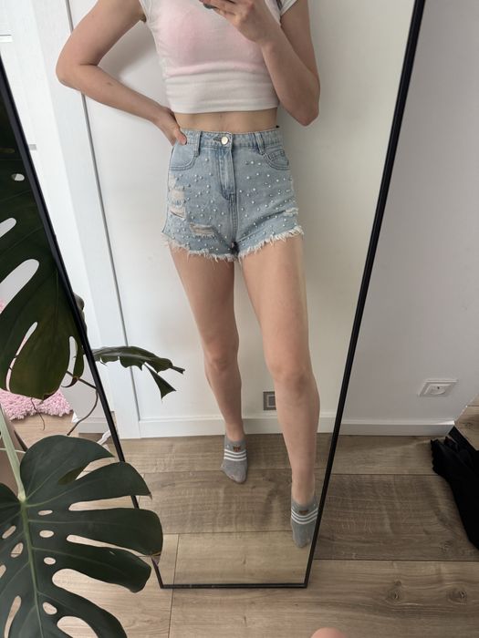Spodenki krótkie szorty wysoki stan perełki