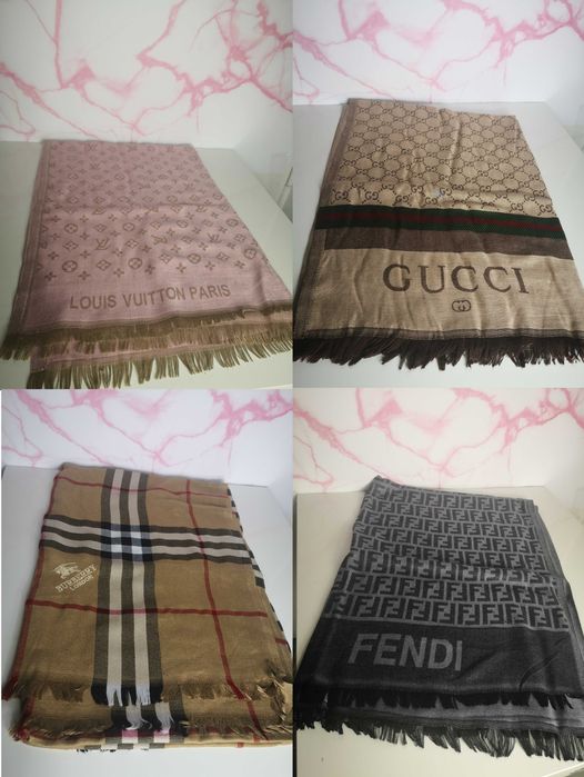 Szalik dwustronny Louis Vuitton Paris Burberry London Fendi Gucci nowe premium