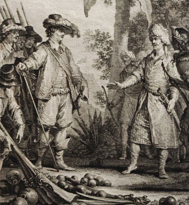Afonso de Albuquerque mostra a moeda do Rei de Portugal para pagar tributos