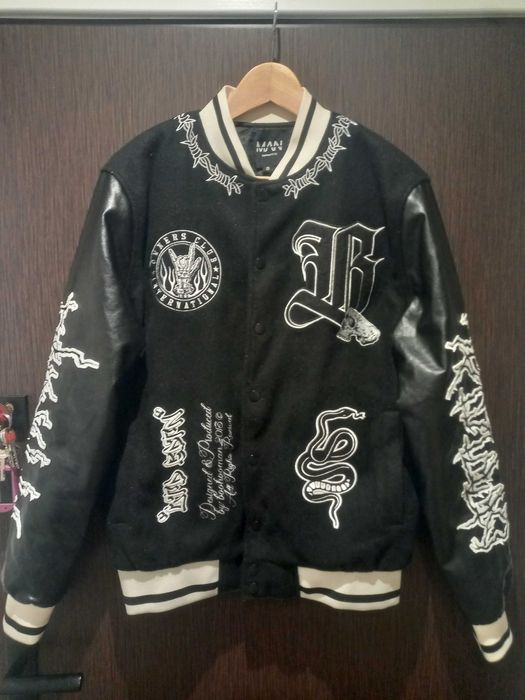 Czarna kurtka bejsbolówka Boohoo Men's Black Gothic Eagle Back roz.S