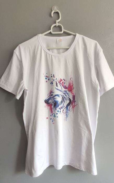 Bluzka damska biała motyw wilk kolorowy Wolf XL