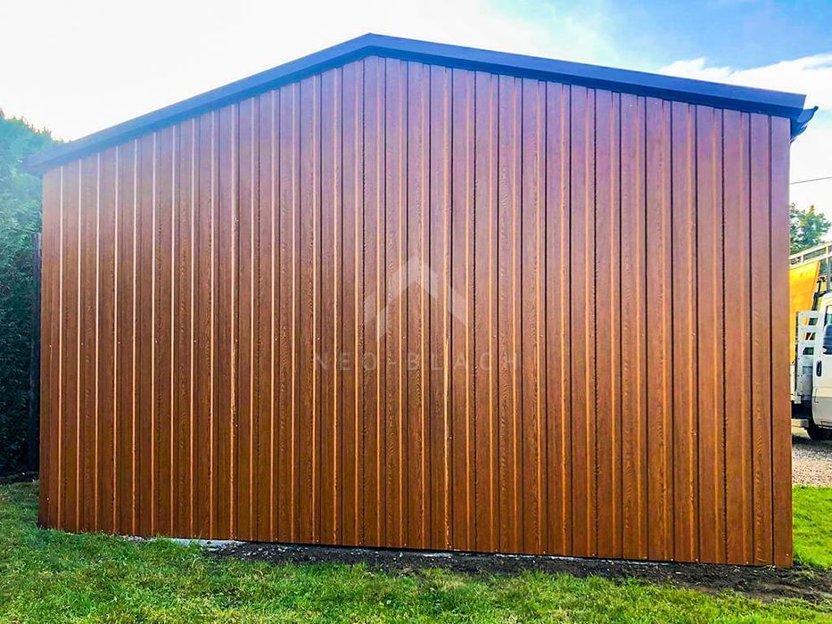 Garaż Blaszany 4X6M - Brama Drzwi Złoty Dąb Rynny Dwuspadowy Nb115