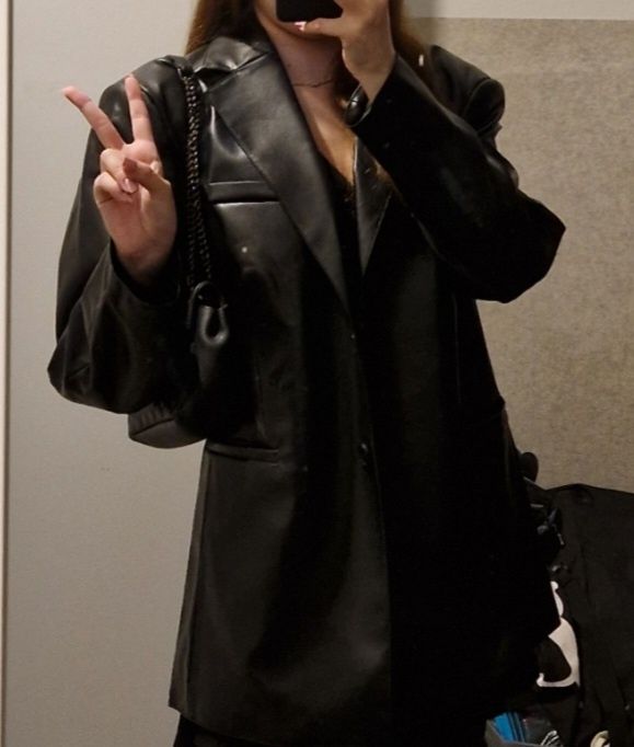 H&m marynarka skórzana czarna żakiet garnitur black 36 S