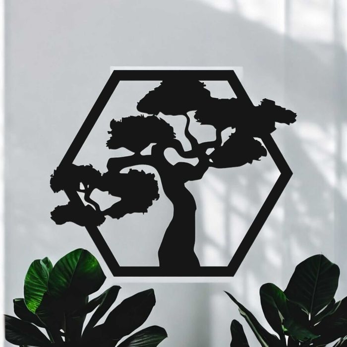 Drzewo w ramie w kształcie heksagonu - ozdoba, prezent, urodziny