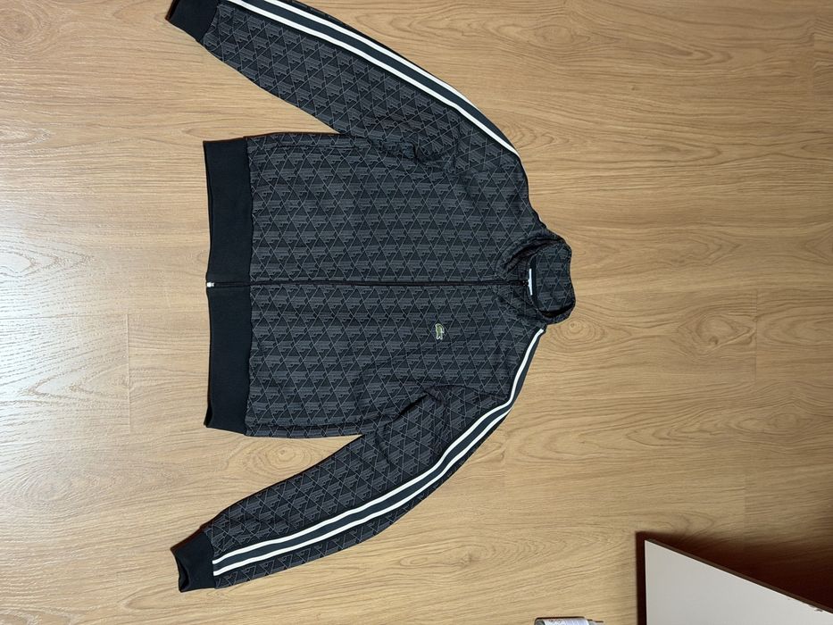 Lacoste bluza dresowa męska L, wzór monogram, białe lampasy