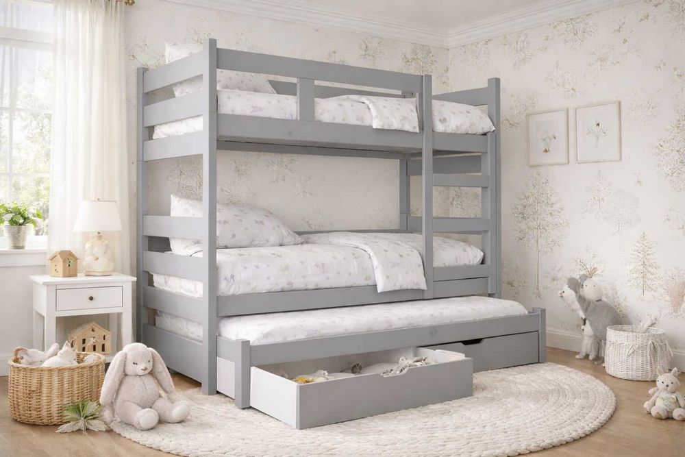 Łóżko piętrowe dla dzieci MIA 3 osobowe, materace 160x75 albo 180x75