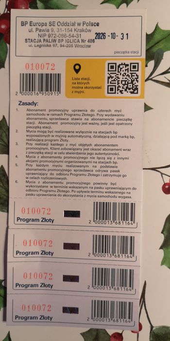 Karnet na myjnię BP