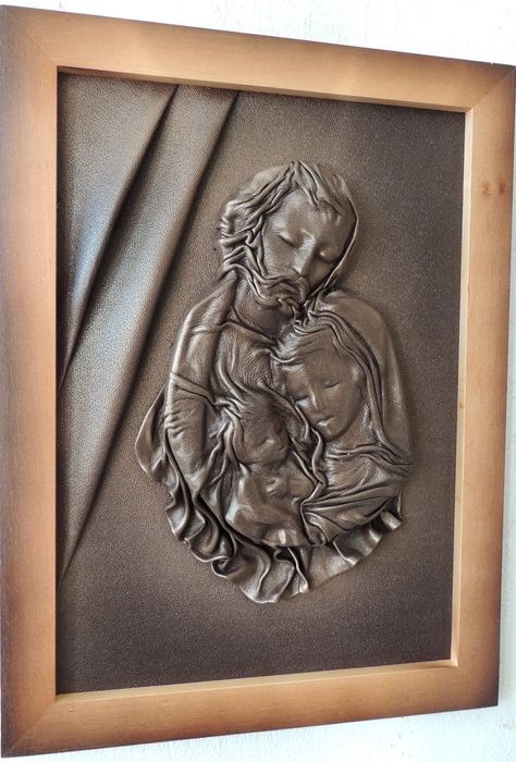 Obraz ze skóry Świętej Rodziny. prezent na wiele okazji + GRAWER