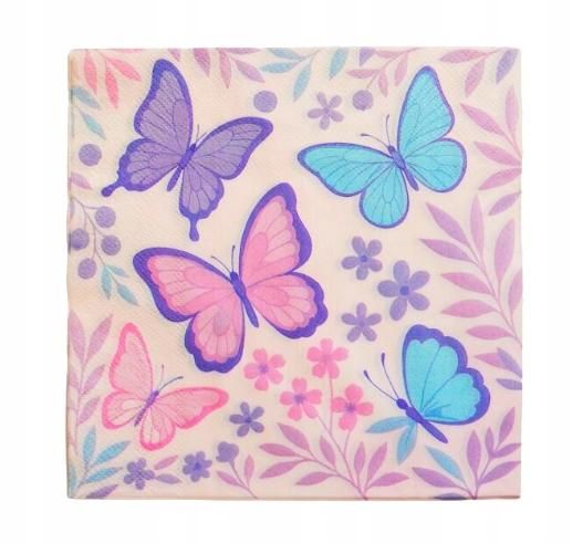 Serwetki papierowe motylki motyle kolorowe dekoracja urodziny 20szt