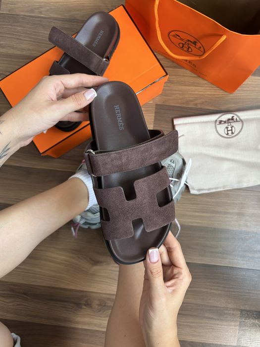 Жіночі тпочки Hermes Chypre Slippers Black Brown Pink