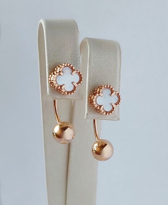 Золоті сережки-джекети " Конюшина Лайт" в стилі Ван Кліф 585 нові