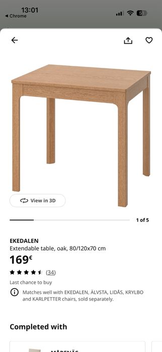 Ikea EKEDALEN Extendable Table 120/80 x 70 cm
