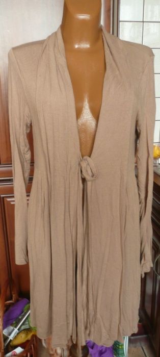 beżowy sweter wiązany płaszczyk dzianinowy 44 46