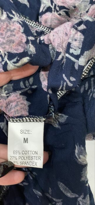 Granatowa bluzka w róże s-m bawełna kate collection kwiaty
