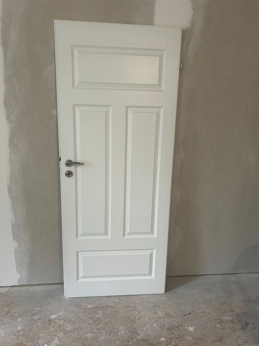 Drzwi pokojowe białe, skrzydło drzwiowe 80 cm z klamką