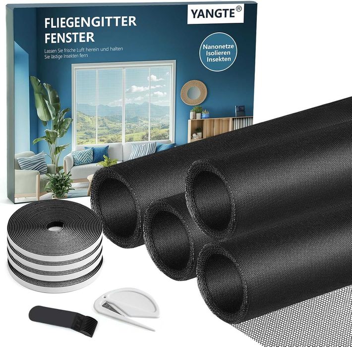 Moskitiera do okien 130 x 150 cm, moskitiera, czarna, zestaw 4 szt.