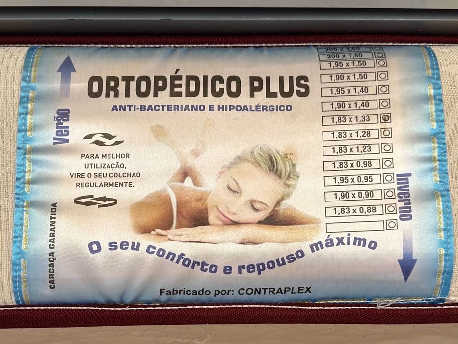 Cama branca com colchão ortopédico anti-bacteriano e hipoalergénico