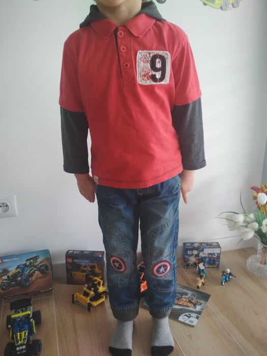 Komplet spodnie jeansy bluzka z kapturem chłopiec jesień zima R. 104