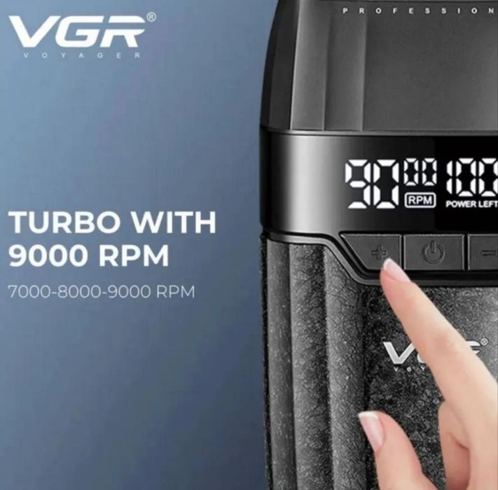 Професійна акумуляторна бритва-шейвер VGR PRO з подвійним лезом для гоління бороди та вусів, 9000 RPM, з LED-дисплеєм, Black