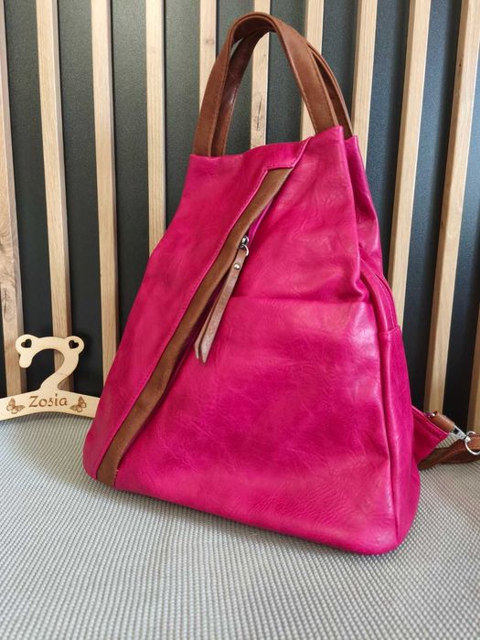 Torebka damska funkcja plecaka regulowane szelki zamki kieszenie róż