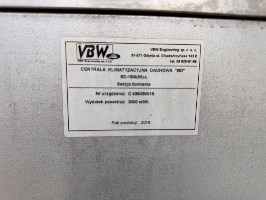 Sprzedam centralę rekuperator 3000 m3/h dachow rok 2019