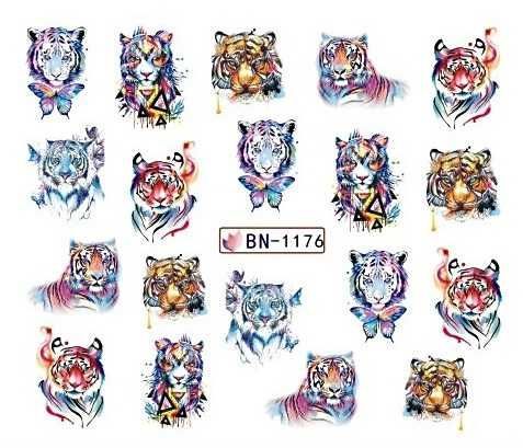 bn1176 naklejki wodne na paznokcie kot tygrys